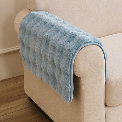 'FurHug' Premium Faux Rabbit Fur Sofa Seat Mats, Charm Blue
