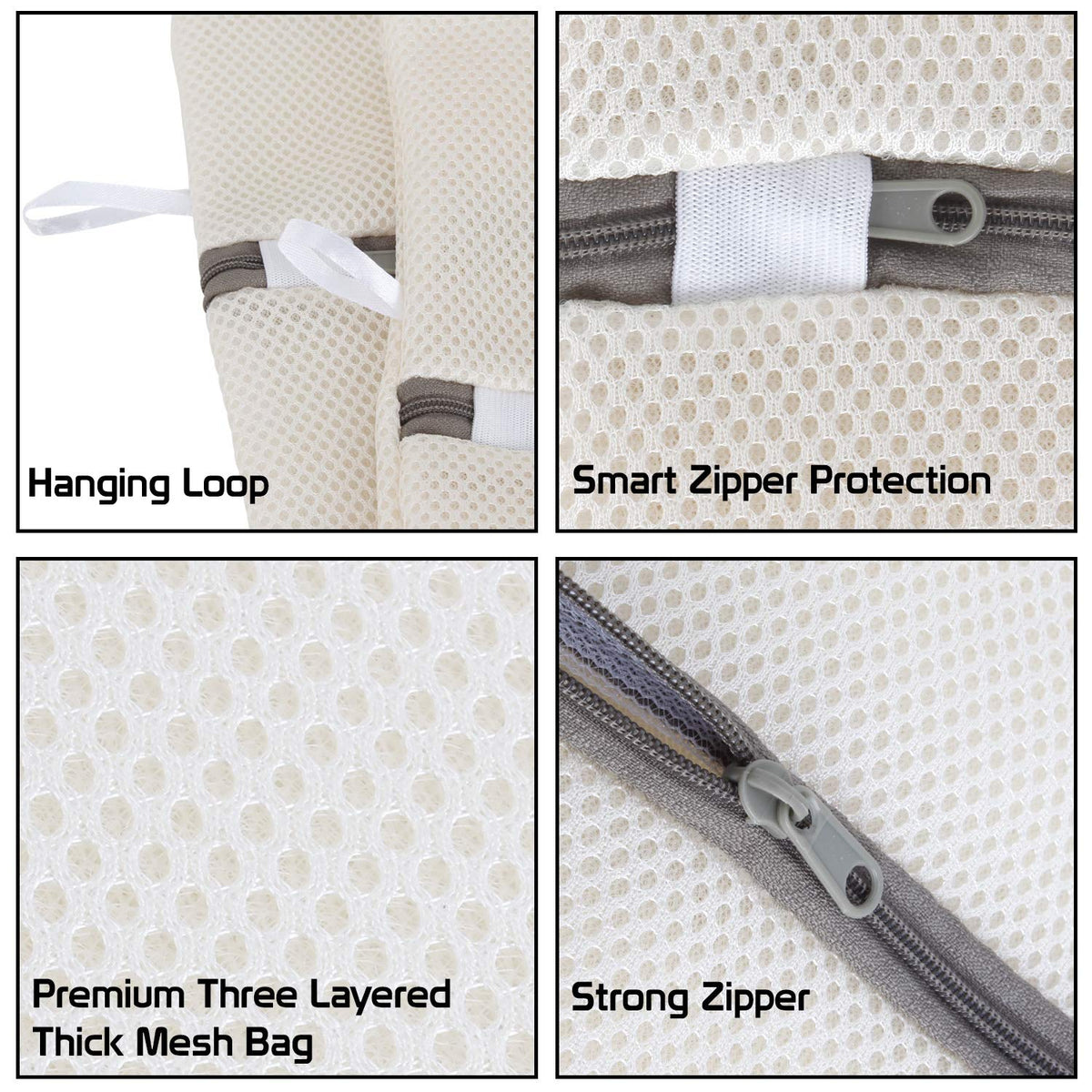 Premium Dual Layered Mesh Bags for Laundry Clothes Washing Bag, Pack of 3 (Beige)