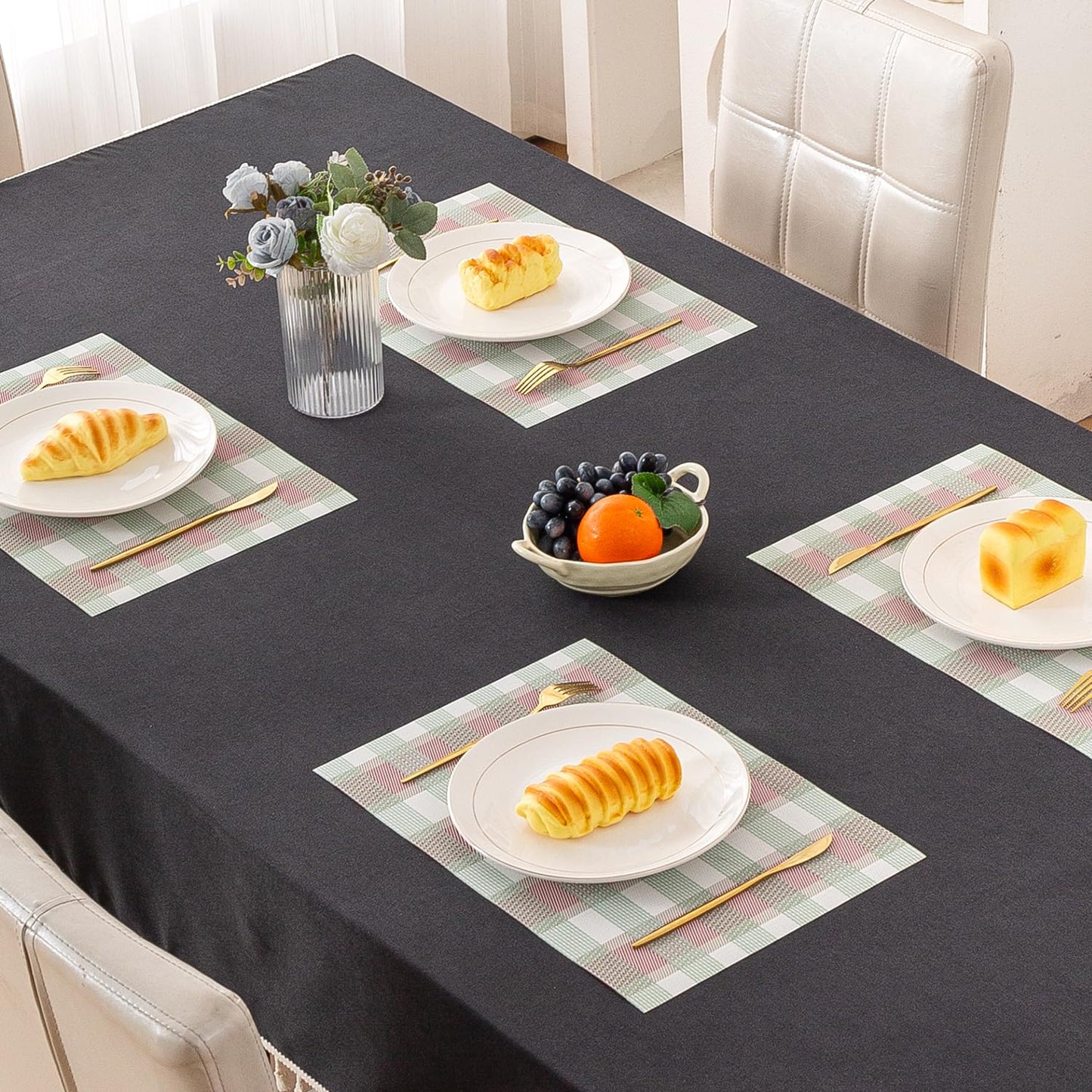 Classic Checks PVC Washable Mats for Dining Table - Mint Green