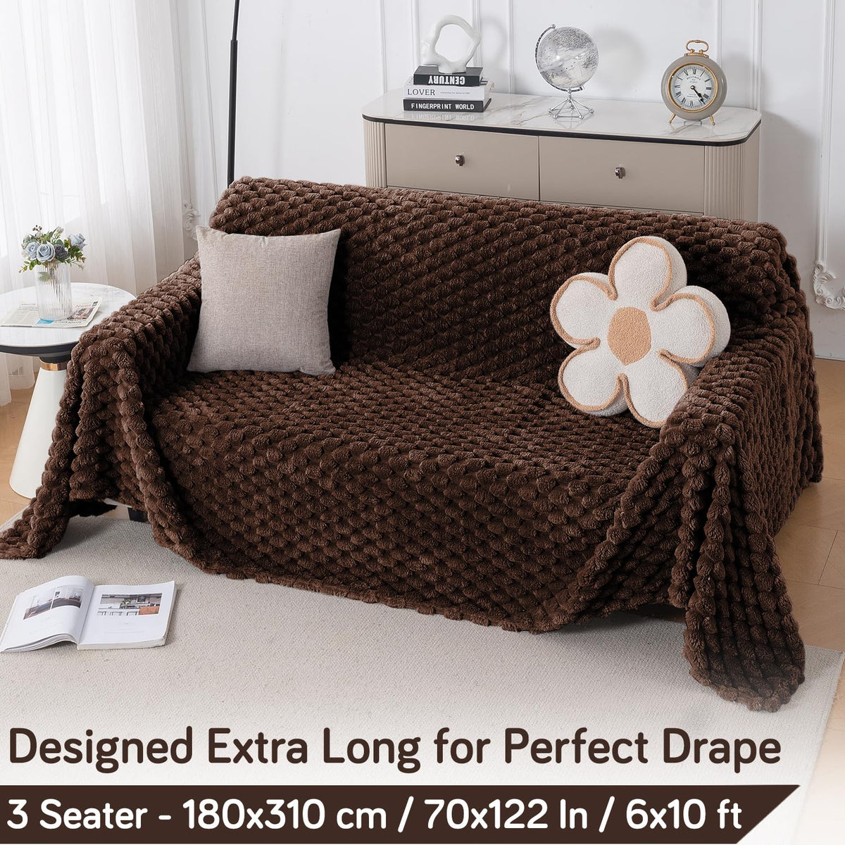 Luxury Rabbit Wool Plush Sofa Fluffy Throw, Dark Chocolate