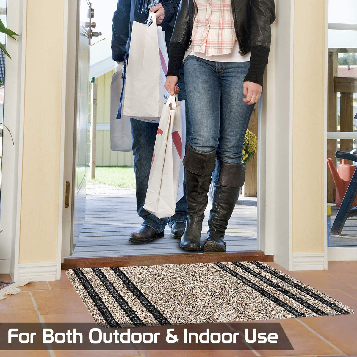Rubber Back Dirt Trapper Entrance Rectangular Door Mats Big Size, Brown- 48X78 Cm
