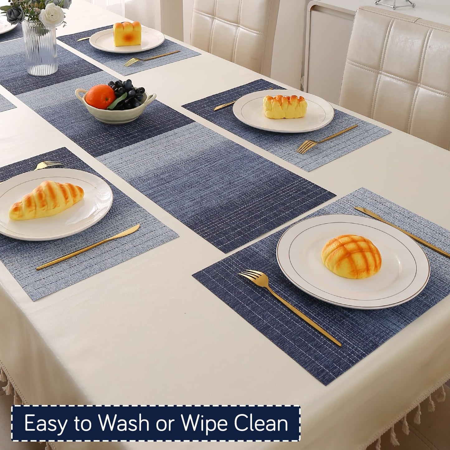 GradientHue PVC Mats for Dining Table - Ocean Hue