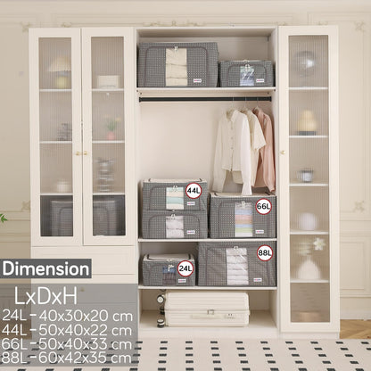 Wardrobe Organizer Storage Box | Foldable Cloth Storage Boxes with Metal Frame & Window | 600D Oxford Fabric, Charcoal Grey