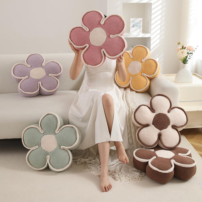 HOKIPO Plush Cotton Flower Cushion | Decorative Throw Pillow for Bed & Sofa - Soft Beige