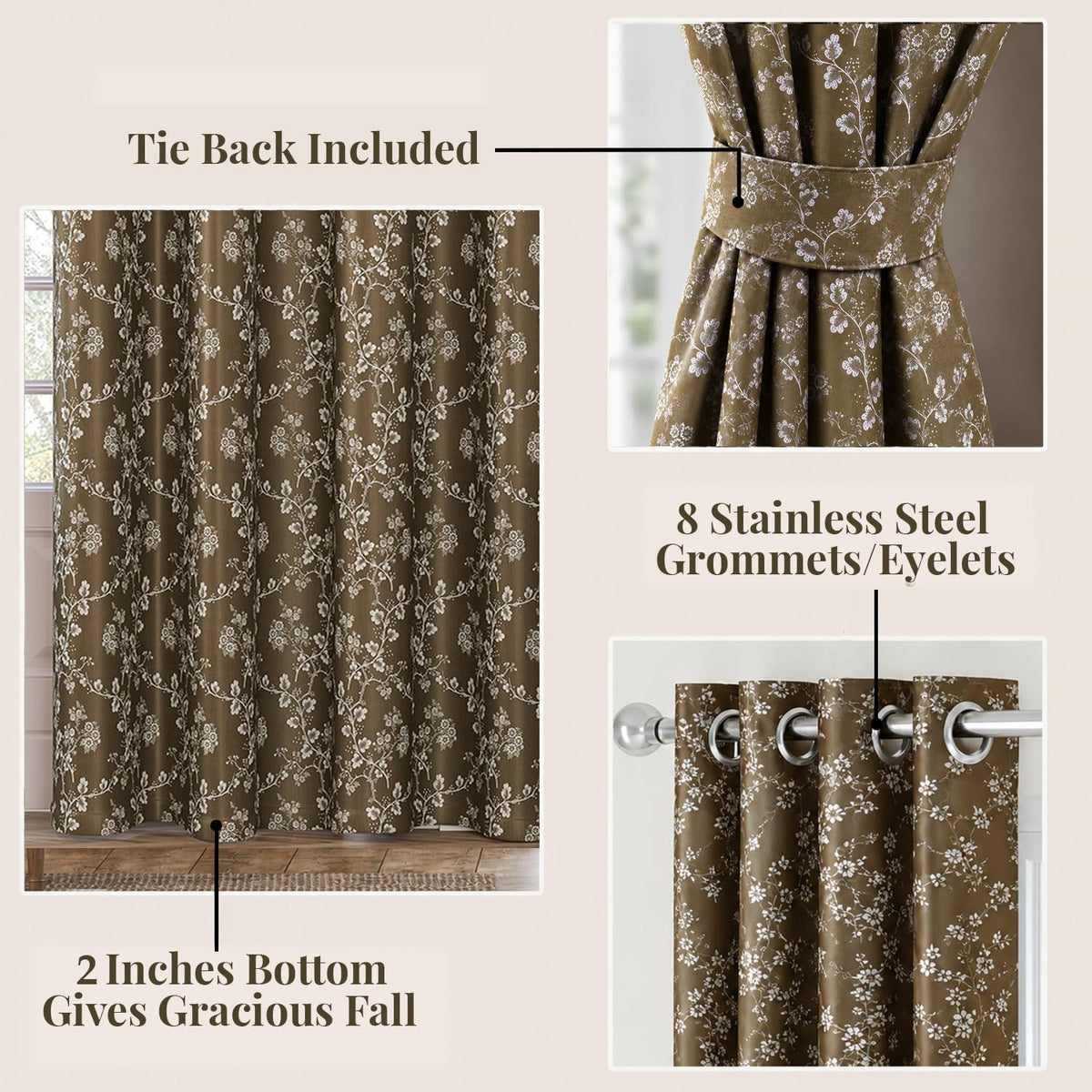HOKIPO Bahaar Eyelet Curtains, 7 Feet Long - Mocha Brown - image 4
