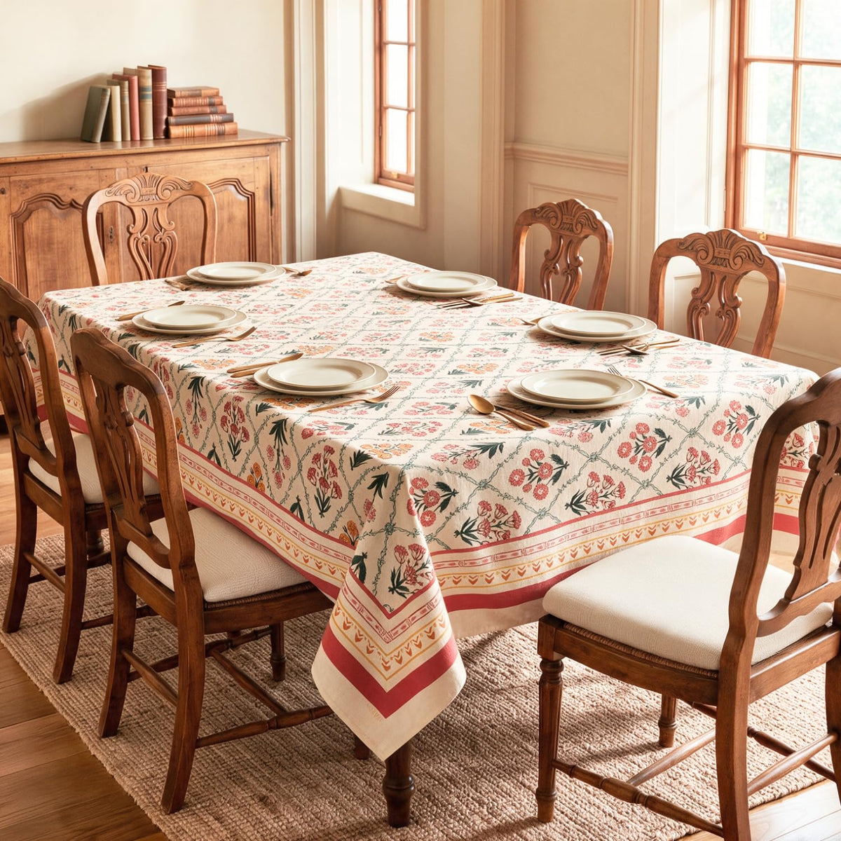 HOKIPO Cotton Rectangular Dining Table Cloth for 6 Seater, Mustard Yellow - image 7