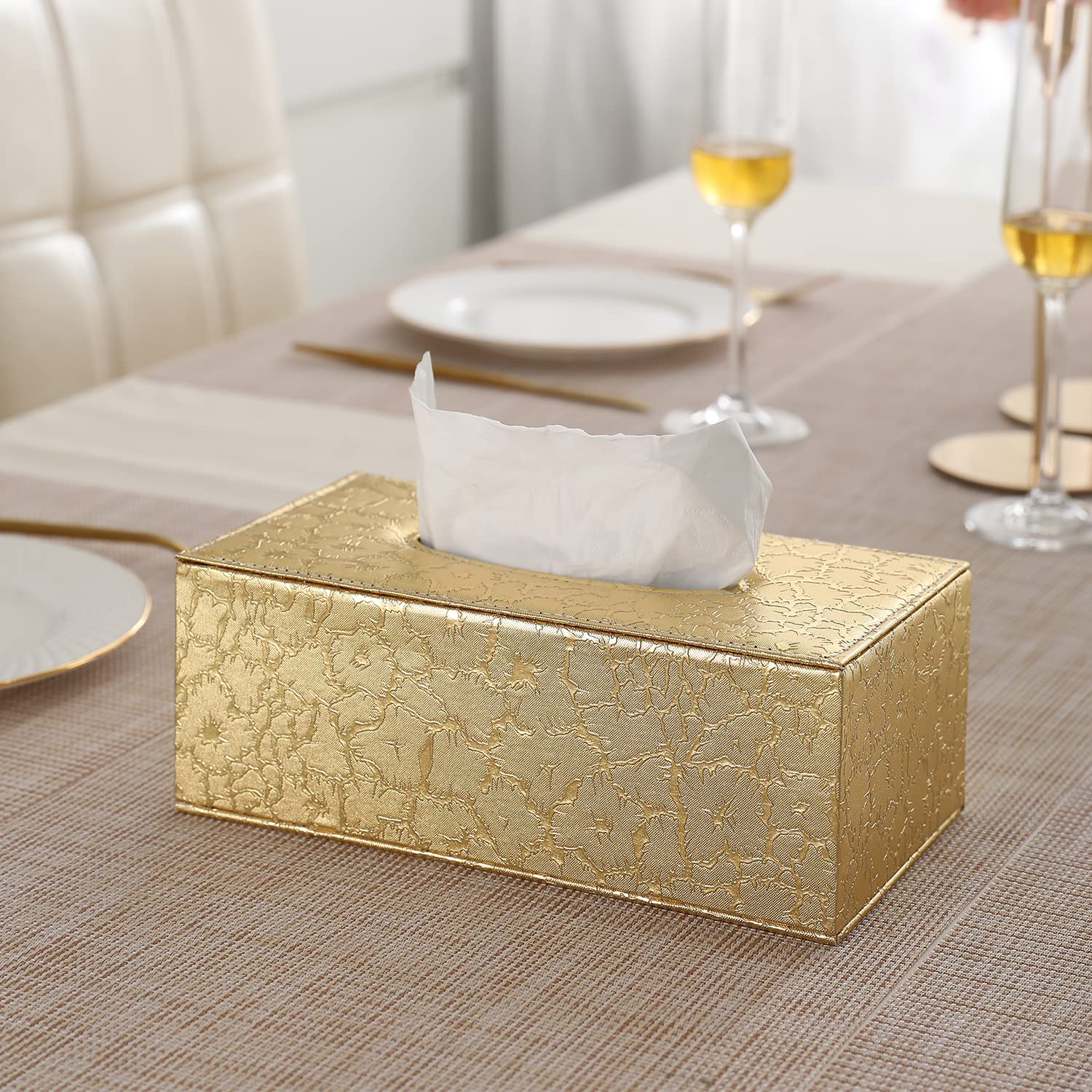 buy premium golden faux leather tissue box | HOKIPO