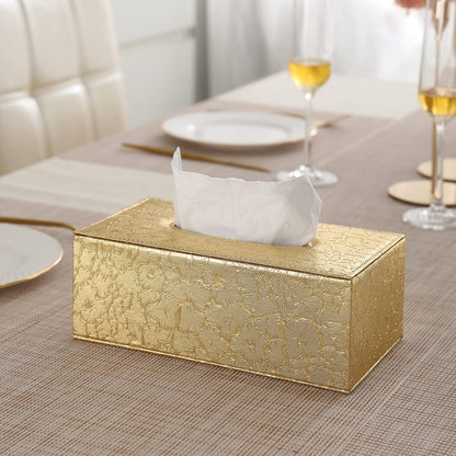 buy premium golden faux leather tissue box | HOKIPO