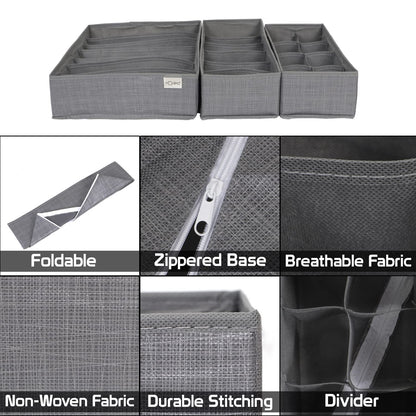 Non-Woven Fabric Undergarment Organizer Storage Box For Drawers Bra Panty Socks Tie Lingerie Organizer For Wardrobe, Grey
