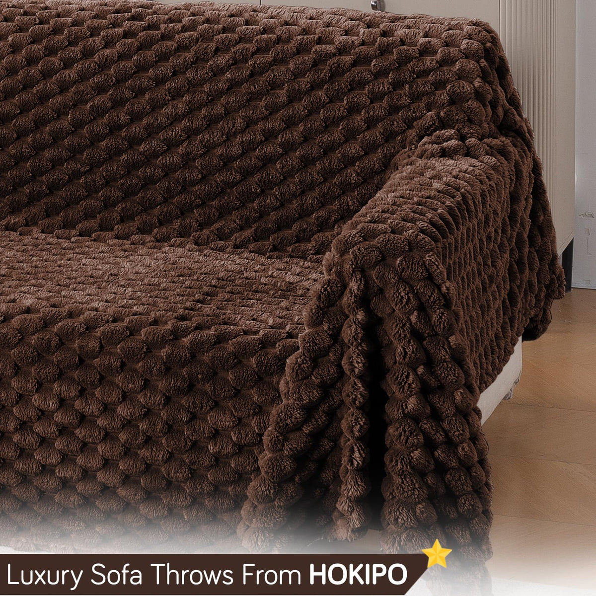 Luxury Rabbit Wool Plush Sofa Fluffy Throw, Dark Chocolate