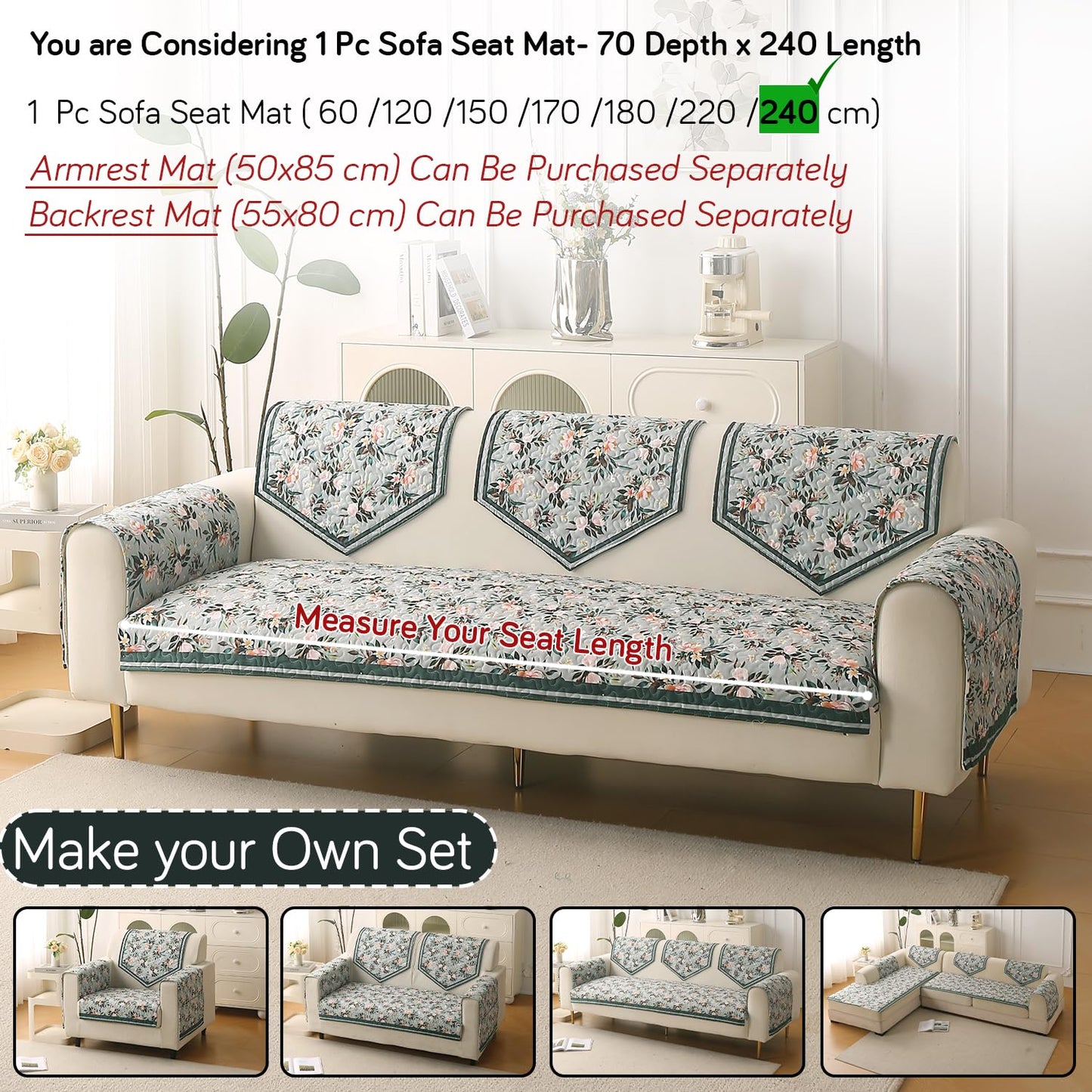 Florentina Series Premium Holland Velvet Sofa Cover Mat - Magnolia Green