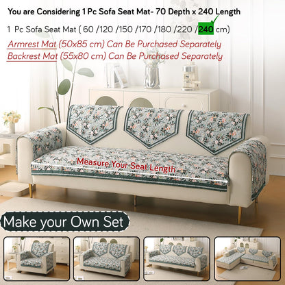 Florentina Series Premium Holland Velvet Sofa Cover Mat - Magnolia Green
