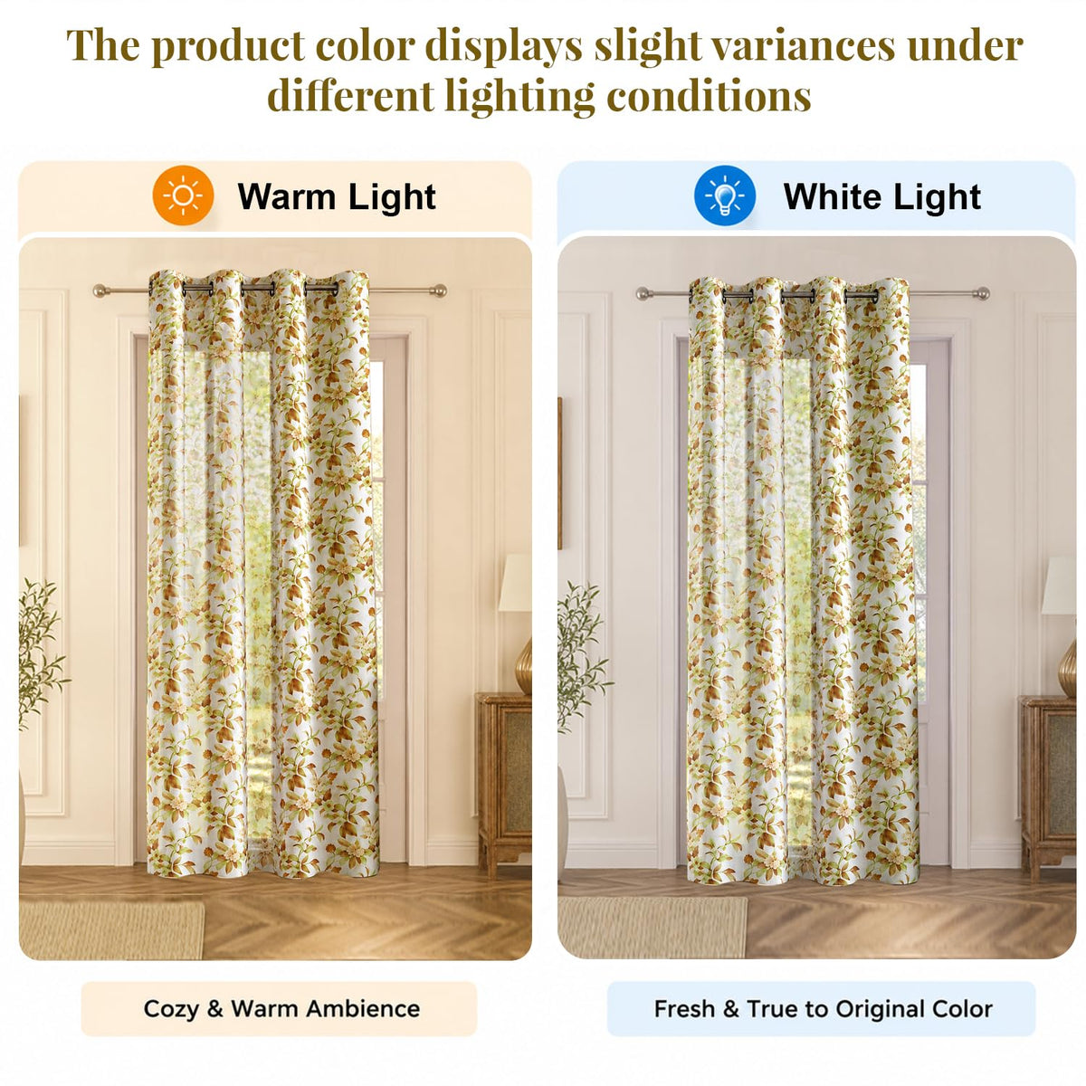 HOKIPO Petal Mist Sheer Eyelet Curtains, 7 Feet Long - Ivory Blossoms - image 5
