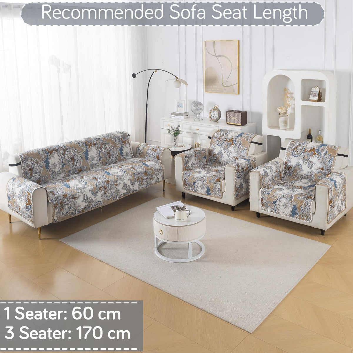 Easy Drape Reversible Quilted 5-Seater Sofa Cover (3+1+1), Urban Floral
