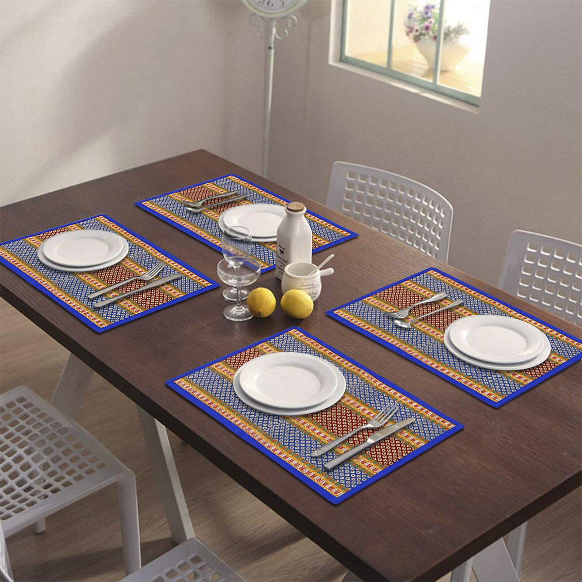Handmade Madurkathi River Grass Dining Table Mats, Blue