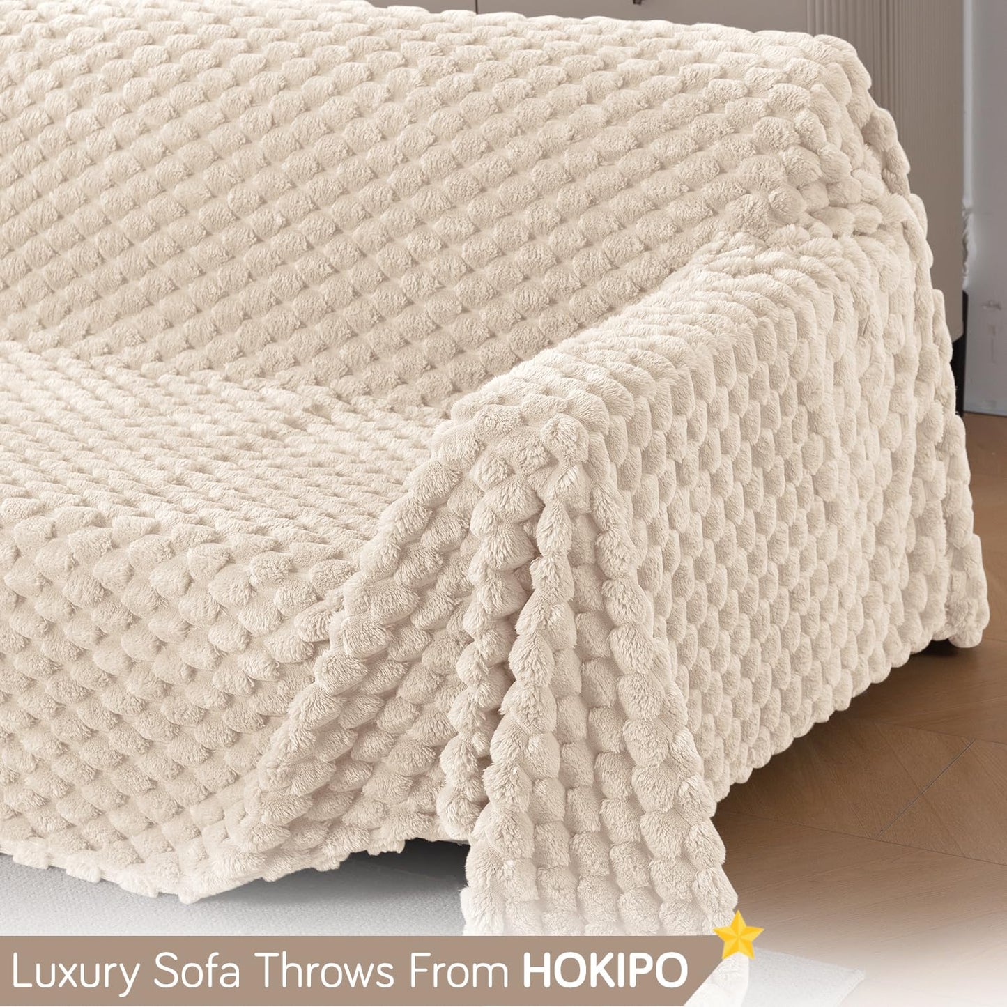 Luxury Rabbit Wool Plush Sofa Throw, Cream