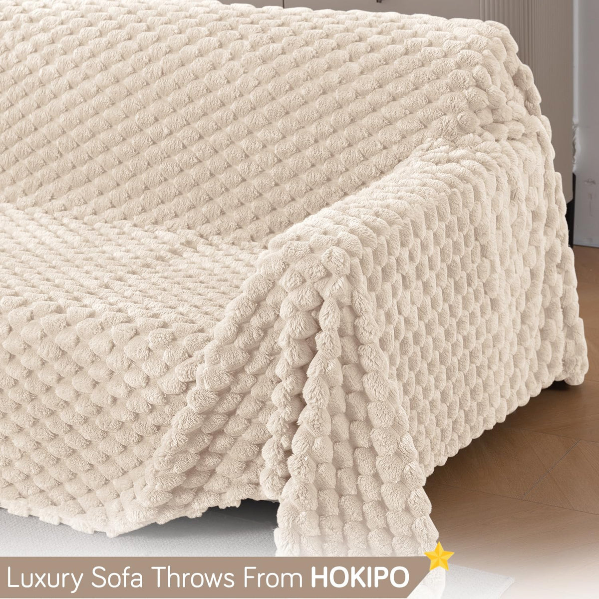 Luxury Rabbit Wool Plush Sofa Throw, Cream