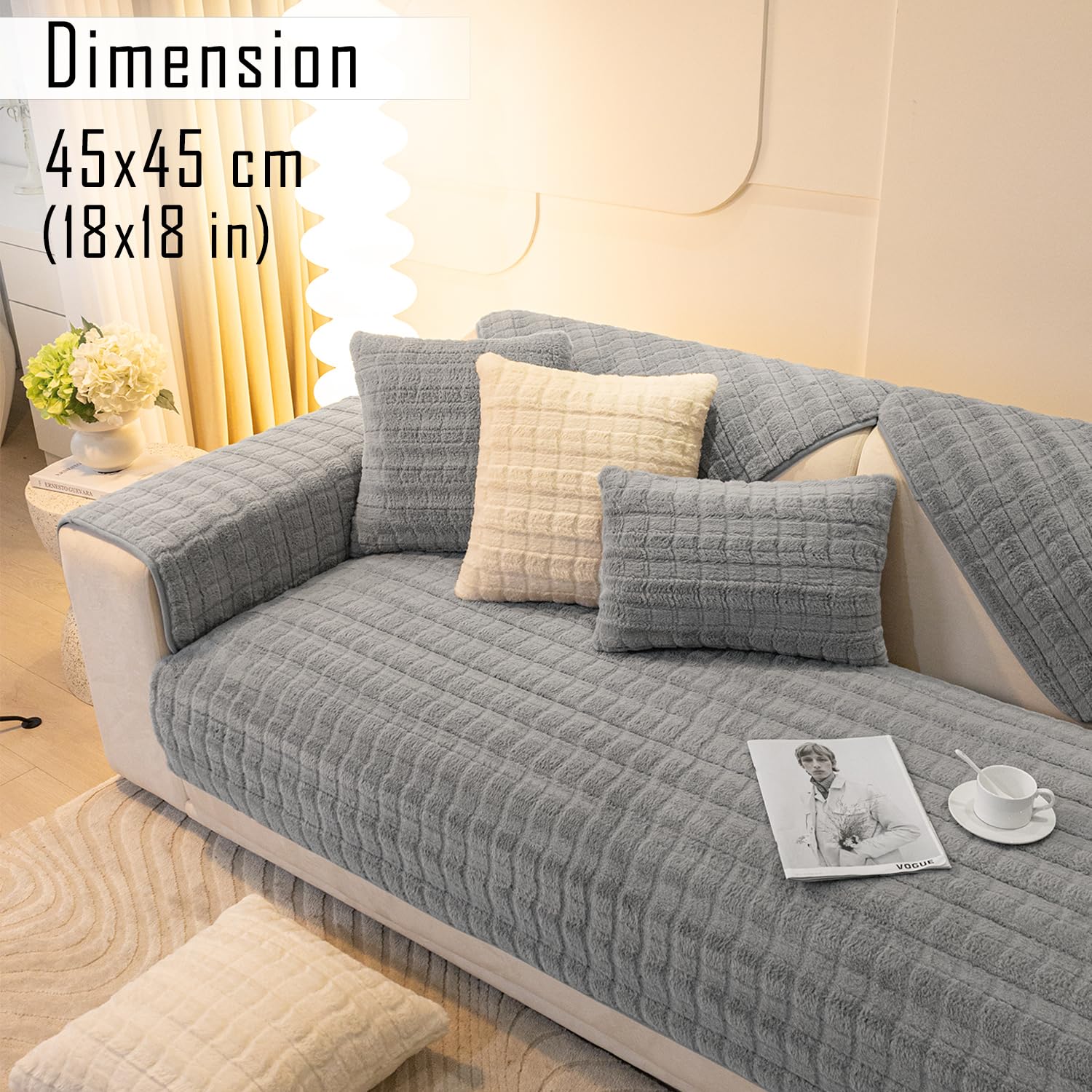 Buy Light Grey colour Zippered Plush Sofa Pillow Covers