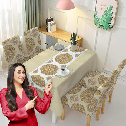 Brown Dining Table Cover with Chair Covers | 4/6 Seater