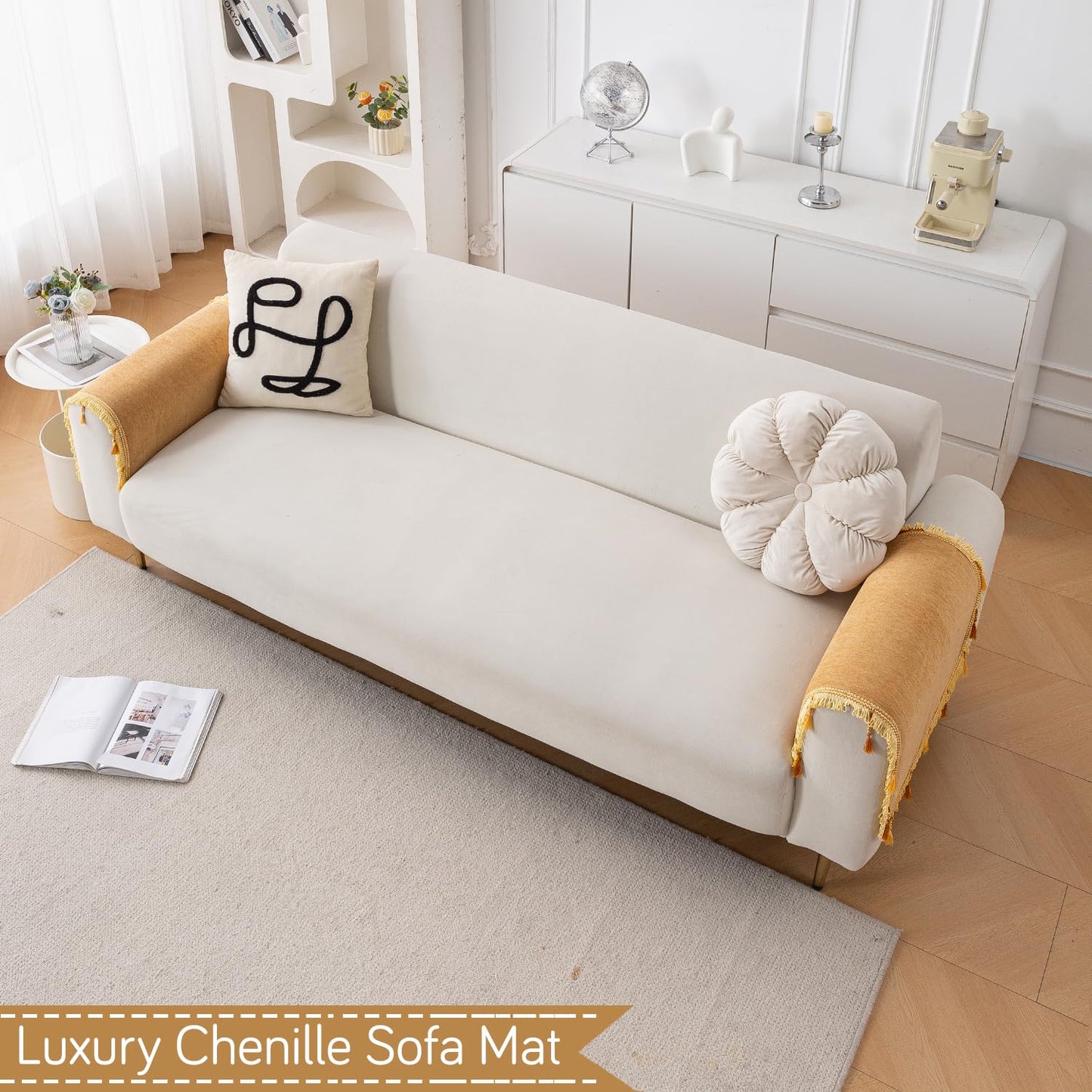 Serenity Tassel Chenille Sofa Cover with Tassel – Sunlit Amber