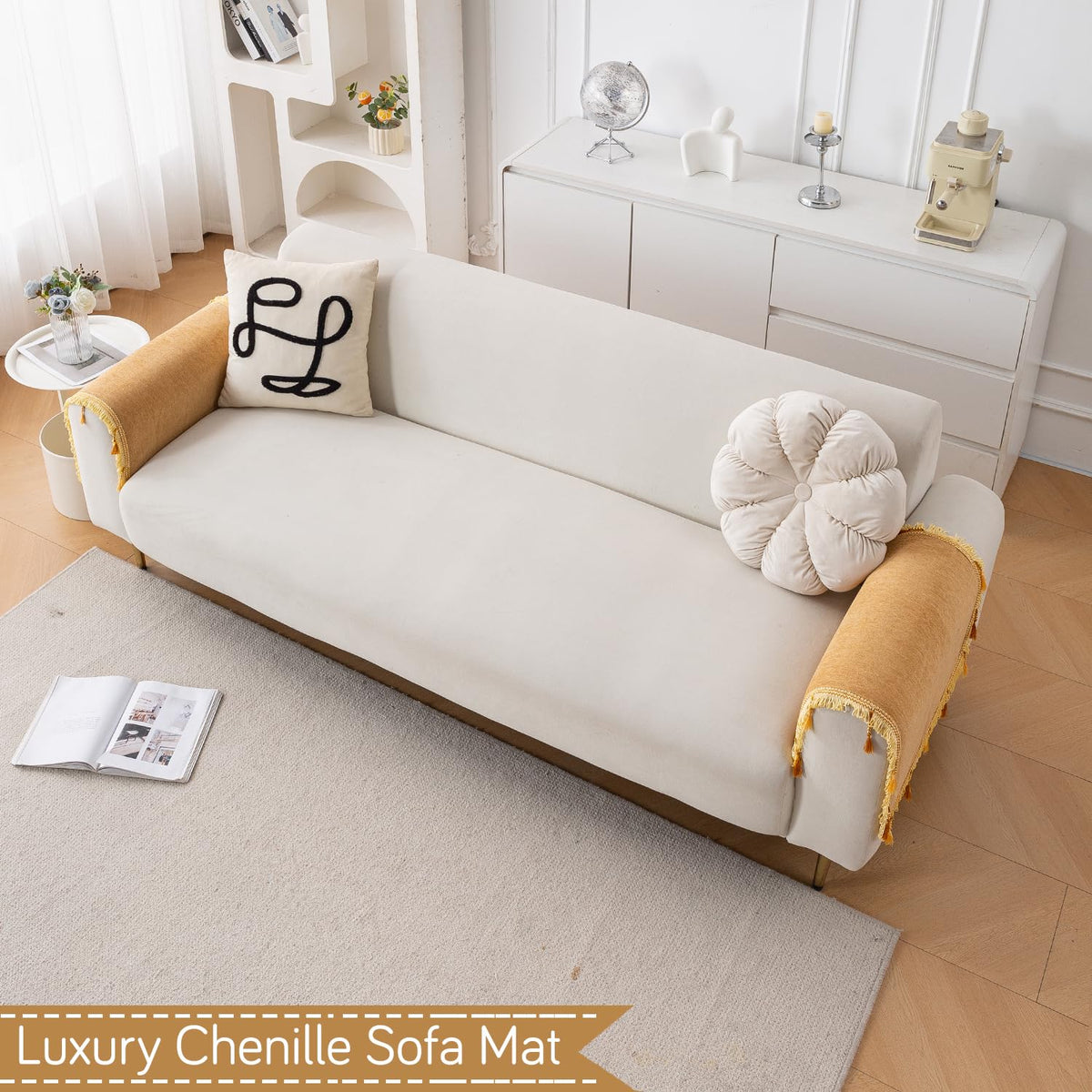 Serenity Tassel Chenille Sofa Cover with Tassel – Sunlit Amber