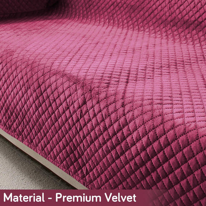 Quilted Velvet Sofa Cover Mat with Side Pockets, Pet Friendly, Wine