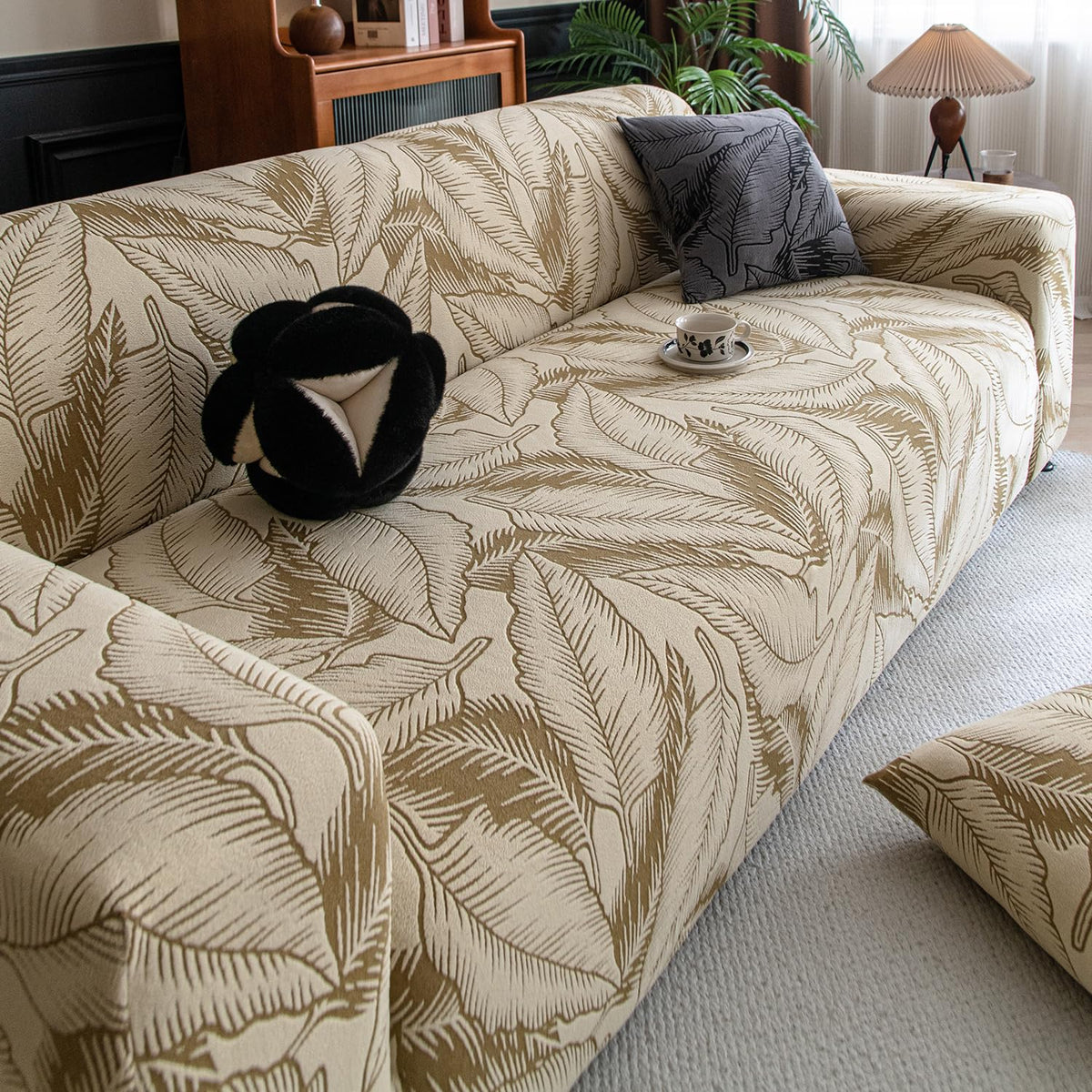 Dual Tone Knitting Jacquard Sofa Cover 1/2/3 Seater Fully Covered - Beige