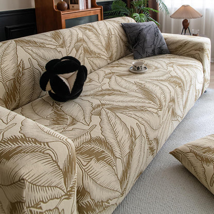 Dual Tone Knitting Jacquard Sofa Cover 1/2/3 Seater Fully Covered - Beige