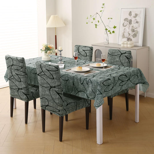 Elastic Dining Chair Covers with Matching Tablecloth, Intense Grey Abstract Floral