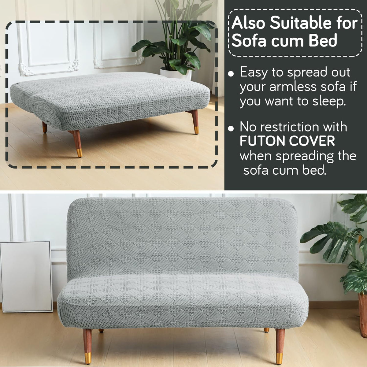 Buy Light Grey Colour Futon Sofa Cover For Sofa Cum Bed In Living Room | HOKIPO
