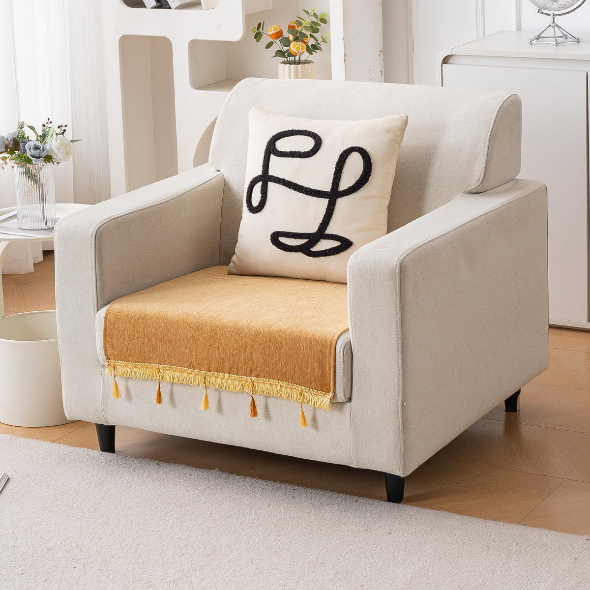Serenity Tassel Chenille Sofa Cover with Tassel – Sunlit Amber