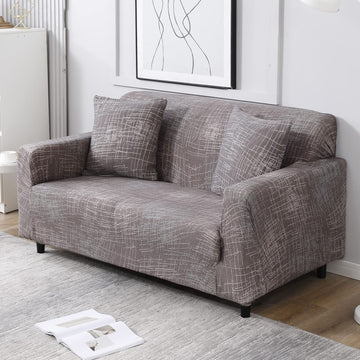 Abstract Lines Brown non slip elastic 2 seater sofa cover