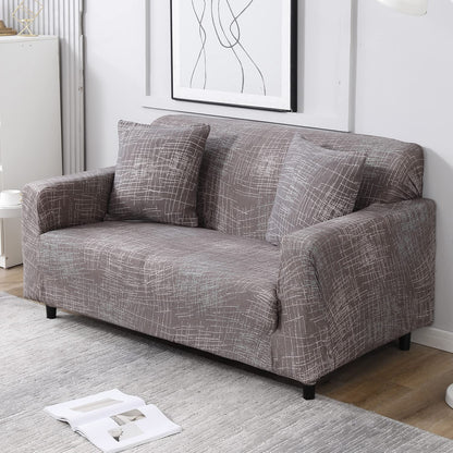 Abstract Lines Brown non slip elastic 2 seater sofa cover