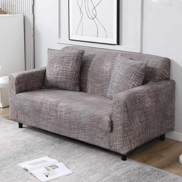 Abstract Lines Brown non slip elastic 2 seater sofa cover