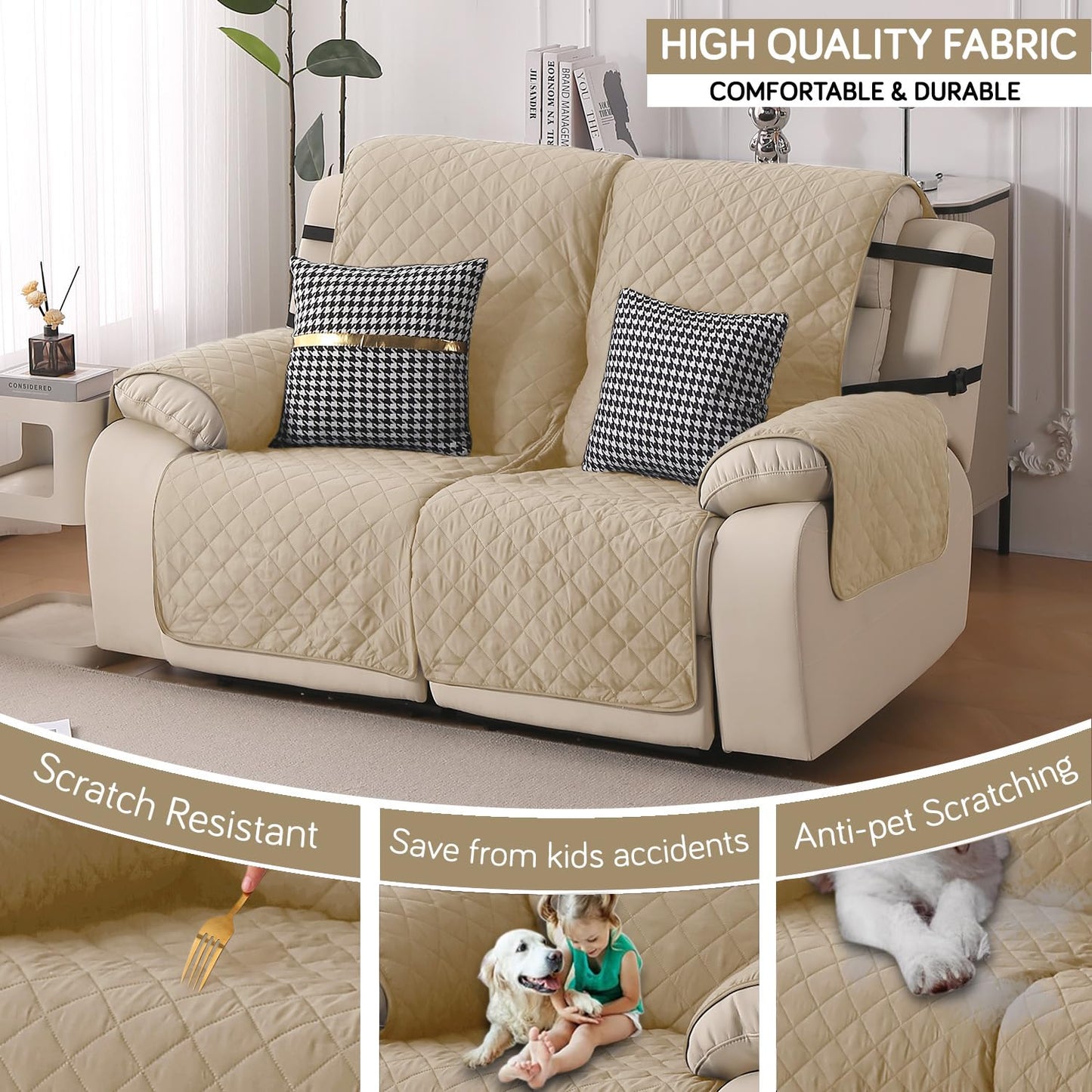 UrbanQuilt Recliner Sofa Slipcover Mat with Dual Belt for 1/2/3 Seater - Beige