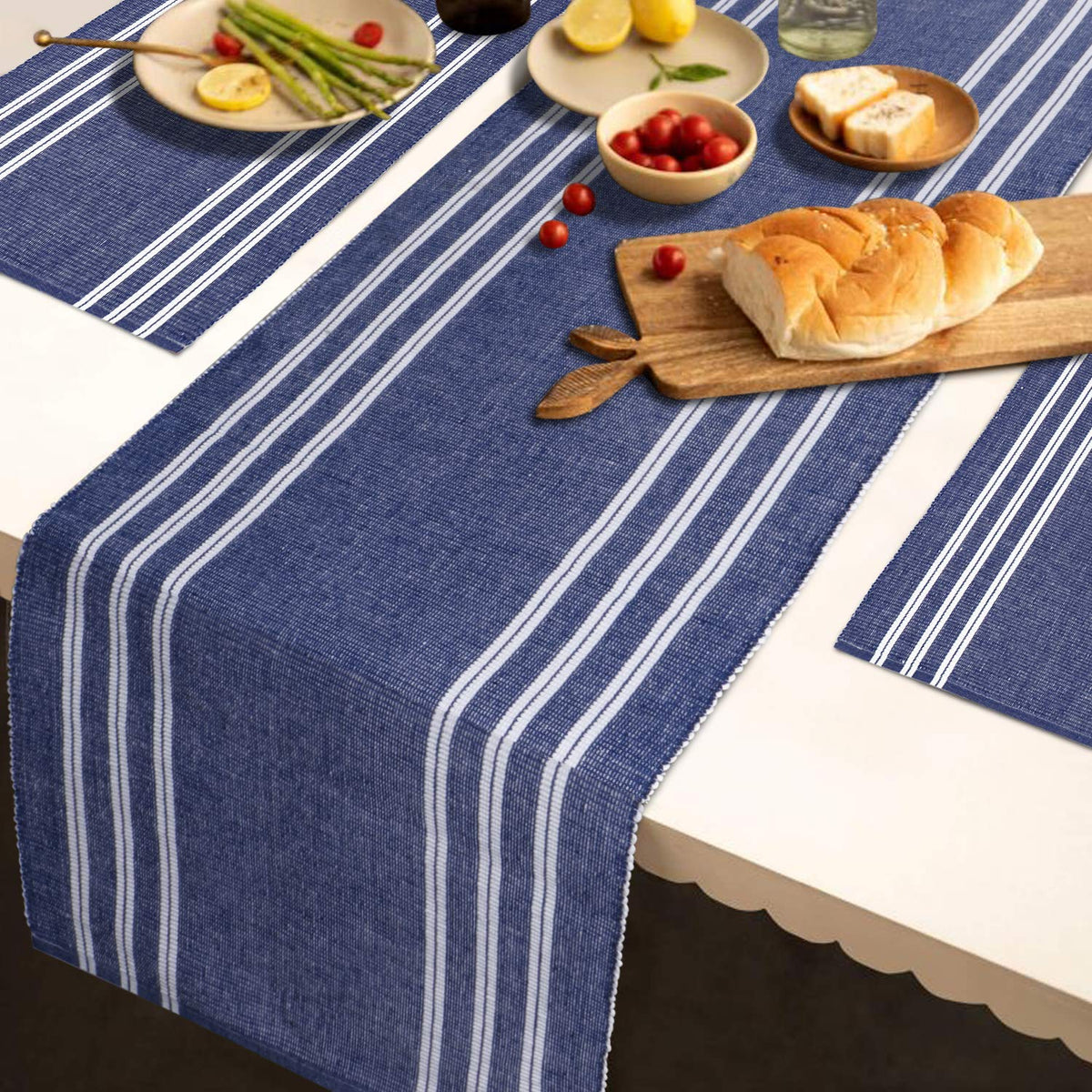 Ribbed Cotton Heat Resistant Dining Table Mat, Blue