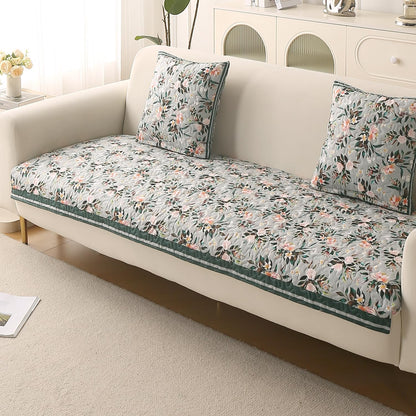 Florentina Series Premium Holland Velvet Sofa Cover Mat - Magnolia Green