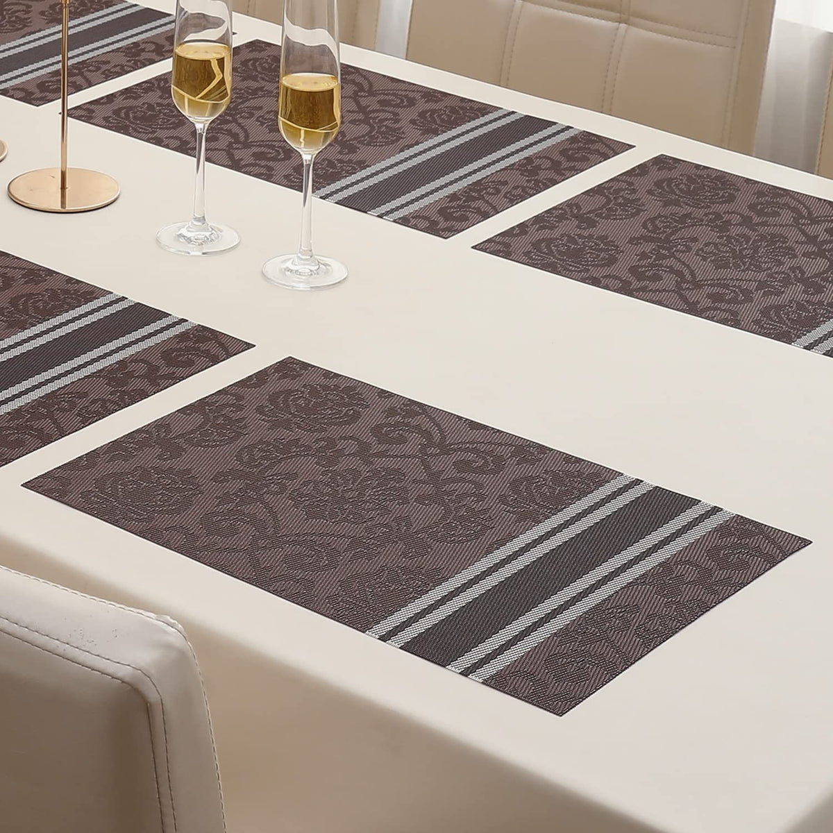 PVC Dining Table Mats, Damask Brown