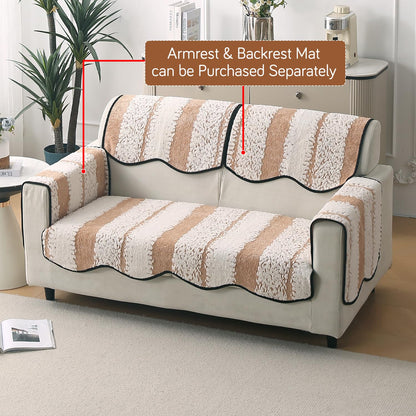Luxury Wavy Anti Slip Plush Sofa Cover Mat, Desert Brown