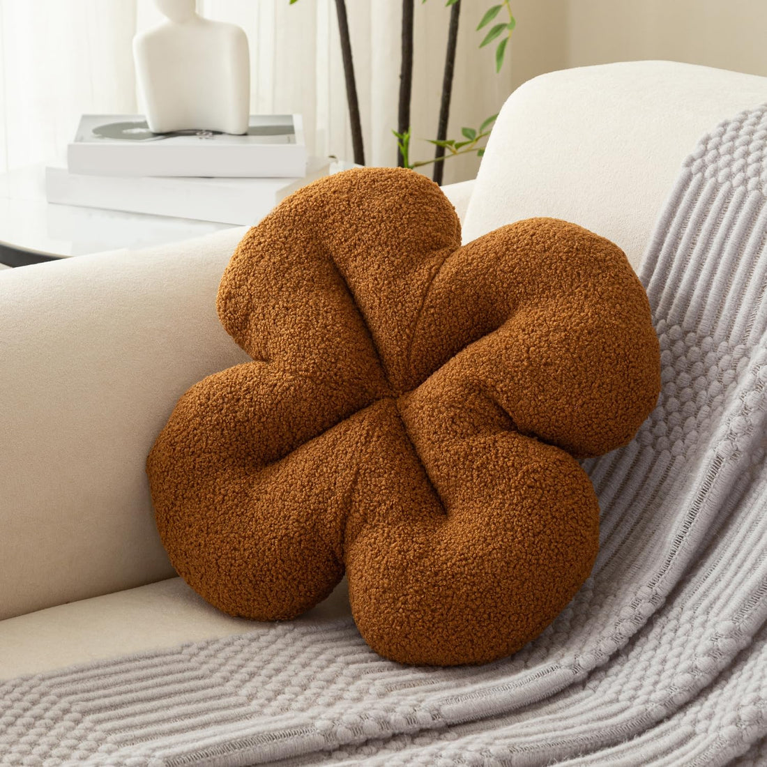 HOKIPO Floral Throw Pillow for Bed, Sofa & Couch | Soft Plush Flower Cushion Decorative Accent Pillow for Living Room, Bedroom & Nursery| 46 cm, Brown (AR-6728-BR)