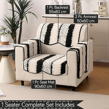Luxury Sofa Cover Set | Seat, Back & Arm Covers | Anti-Slip Wavy Mat – Black