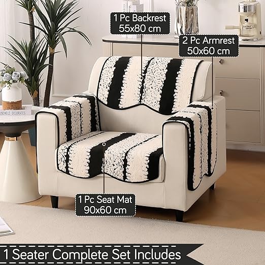 Luxury Sofa Cover Set | Seat, Back & Arm Covers | Anti-Slip Wavy Mat – Black