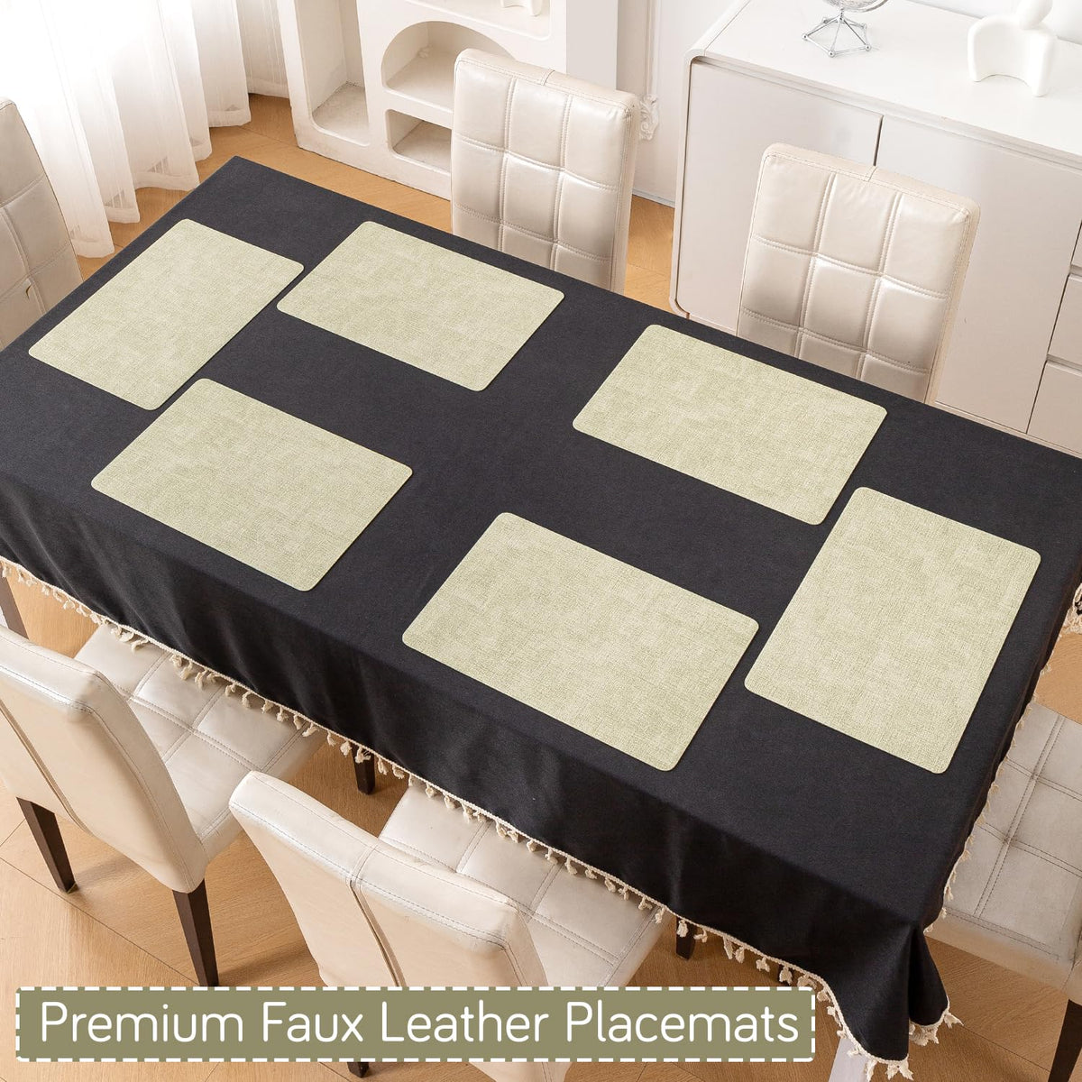 Modern Weaves Royal Luxe Faux Leather Mats for Dining Table - Pristine Green