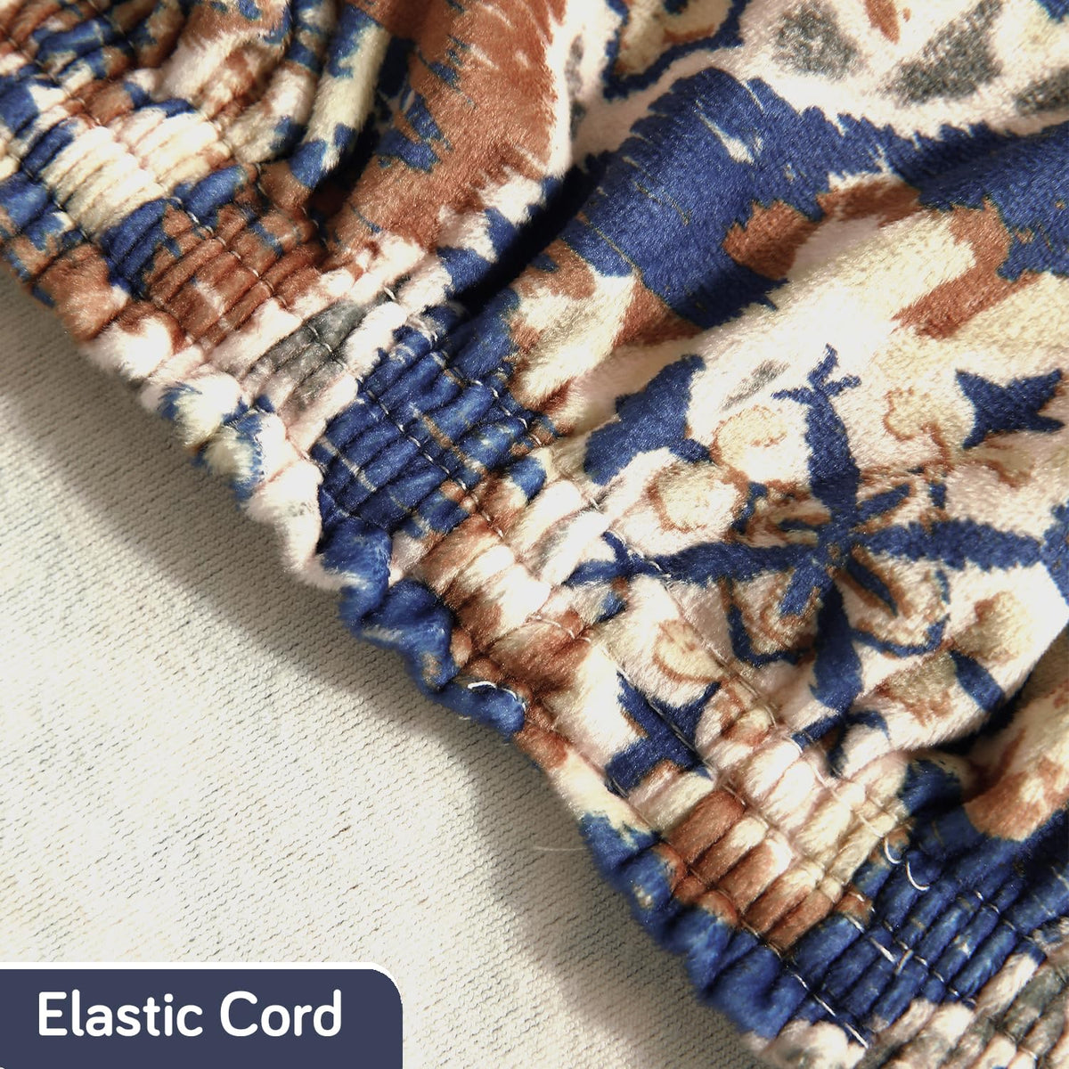 Premium Printed Velvet Dining Bench Cover, Indigo Moroccan Charm