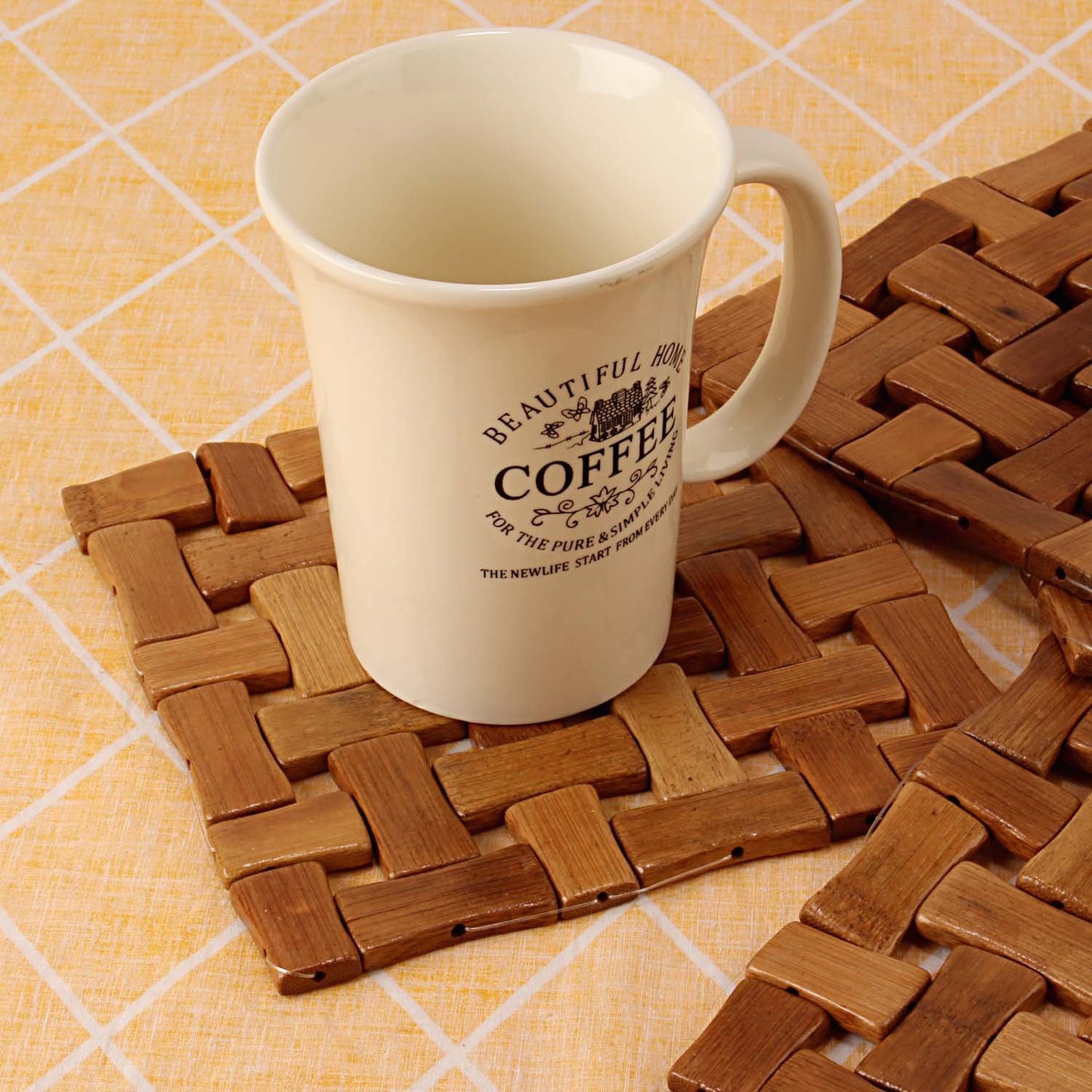 HOKIPO Square Bamboo Table Coaster, Pan Pot Holder, 16 x 16 cm, 4 Piece Set