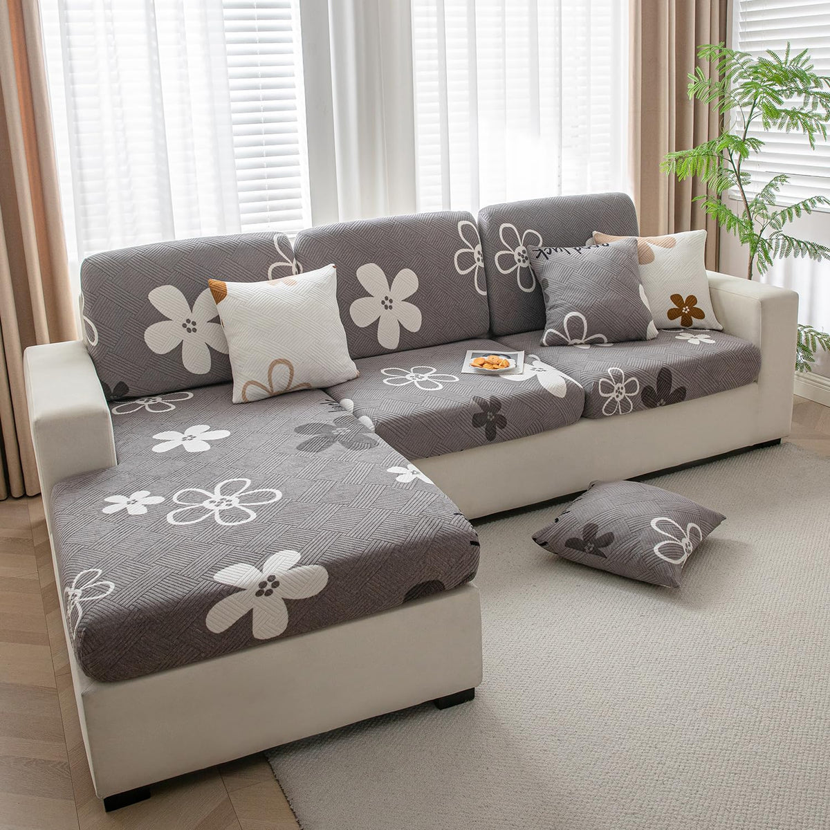 Stretchable Thick Fleece Pack of 2 Cushion Cover 18x18 inch,Moon Grey