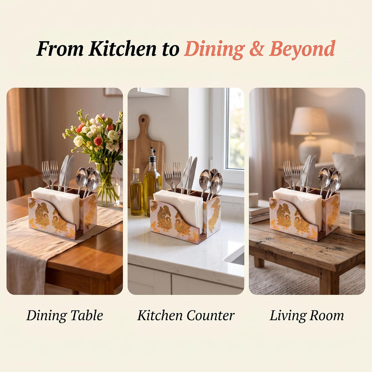 HOKIPO Cutlery Holder with Napkin Stand, Engineered Wood, Mayur Mahal - image 8