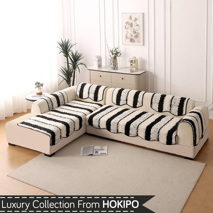 Luxury Wavy Mat with Anti Slip Backing  L Shape Sofa Cover Seat Mat - Black