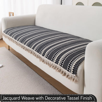 Artisan Boho 5-Seater Sofa Seat Mat with Tassels (3+1+1), Charcoal Black