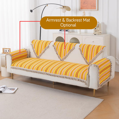 Artisan Boho 5-Seater Sofa Seat Mat with Tassels (3+1+1), Mustard Yellow